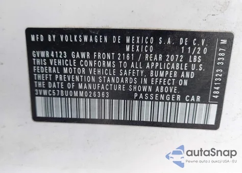 2021 Volkswagen Jetta 1.4T R-Line/1.4T S/1.4T Se from USA, damaged, VIN 3VWC57BU0MM026363